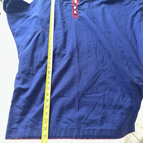 The Working Women Navy Blue 3/4 Sleeve Tunic Dress W/ Red Embroidery & Button De - Picture 12 of 12